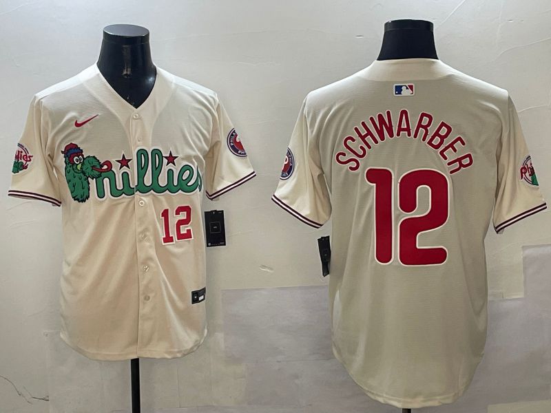 Men Philadelphia Phillies #12 Schwarber Cream Three generations Joint Name Game 2025 Nike MLB Jersey style 4